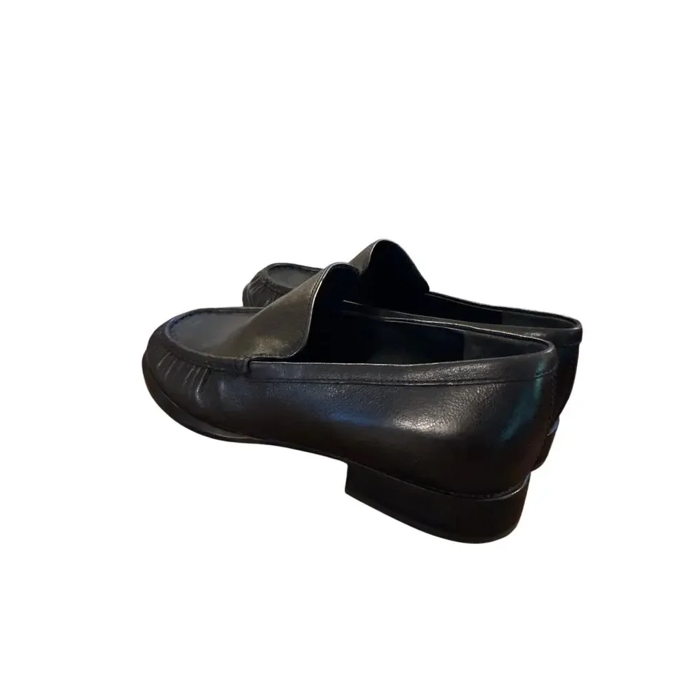 Women 7 Vince Nora Flats Black Leather Loafers Shoes Slip On Round Toe